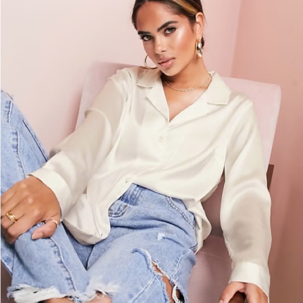 NWT ASOS Design relaxed satin long sleeve shirt in oyster